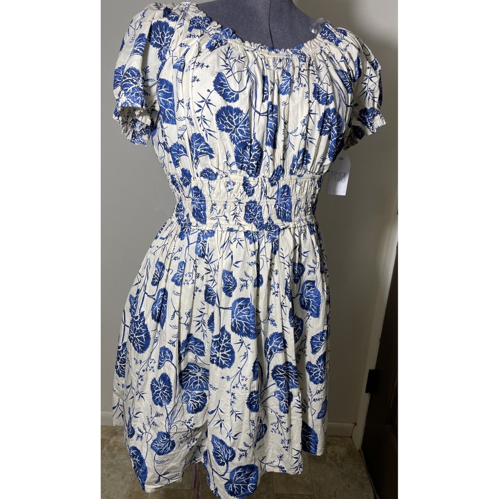 Time And True Women's Dress Cottage Core Summer Mini XL 16-18 Smocked Waist